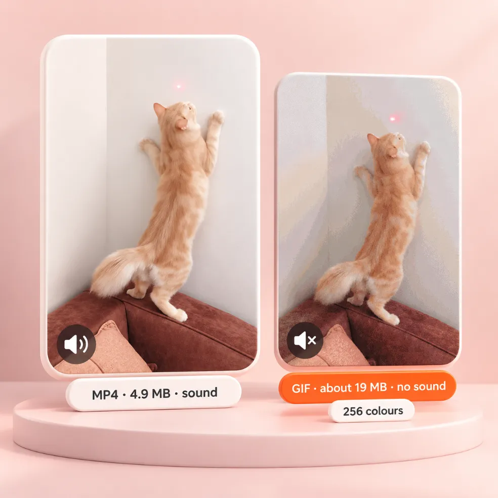 A Pinterest video compared with the GIF made from it