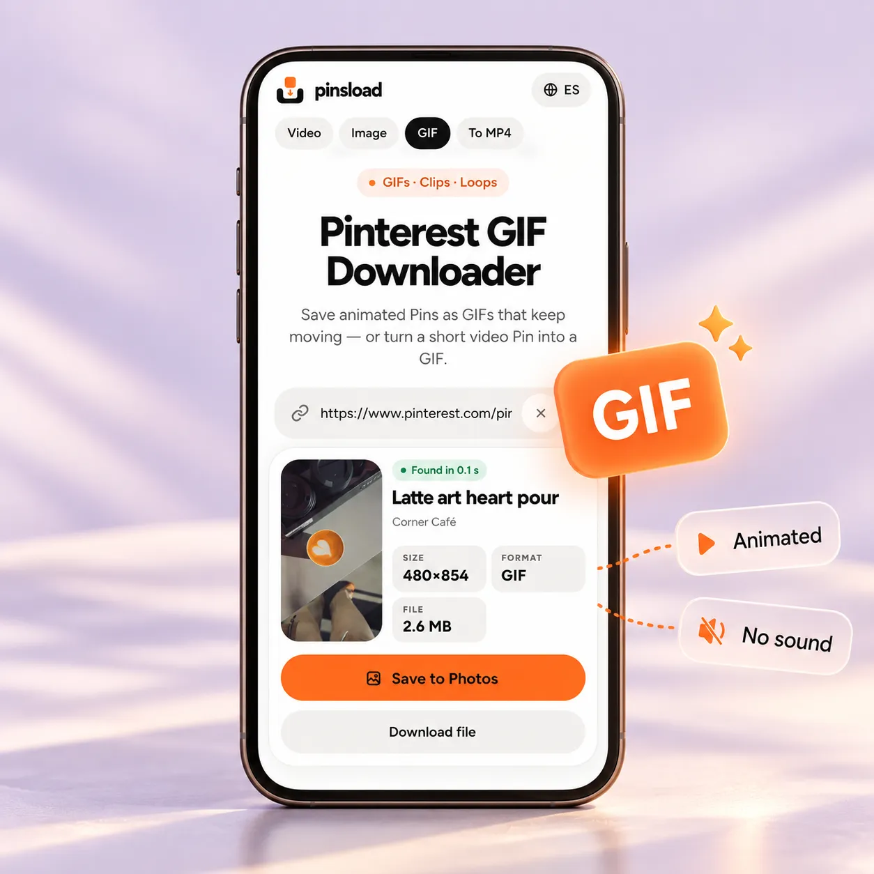 Pinsload shows whether a Pinterest Pin is a GIF or a video