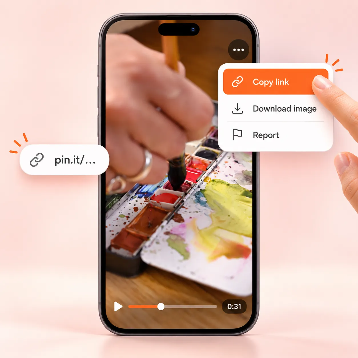 Copy a Pinterest video link from the Share menu